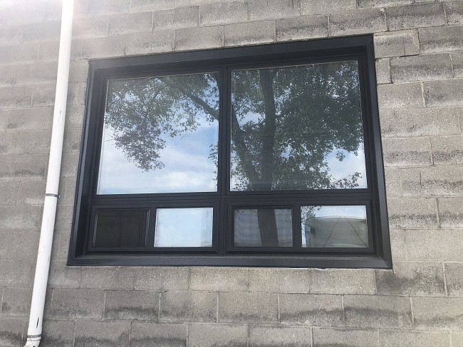 black framed double slider window